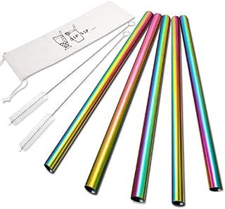 5 Pcs 10" Reusable Smoothie Straws & Milkshake Straws - Rainbow Colors, 0.35"