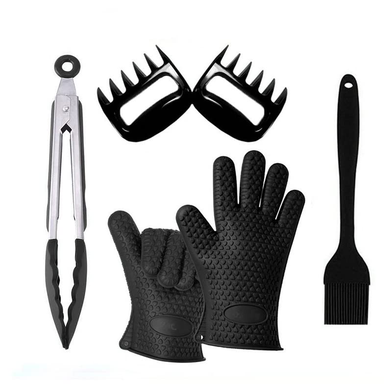 Wholesale Customized Set BBQ Grill Tool Non Stick Meat Claws Brush Cooking Glov/BBQ Mitten (Black)
