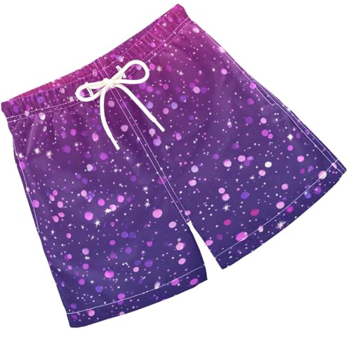 Pigsaly Boys Swim Trunks Bright Magenta Violet Gradient Flashing Glitter Boys Board Shorts Swimsuit Swimwear 4T