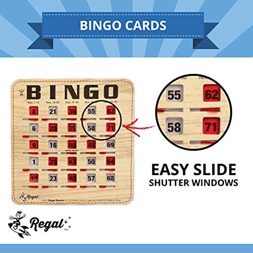 Regal Bingo Bulk Bingo Cards with Sliding Windows - Reusable Large Print Bingo Game Cards for Adults Large Group - 200 Pack, Woodgrain