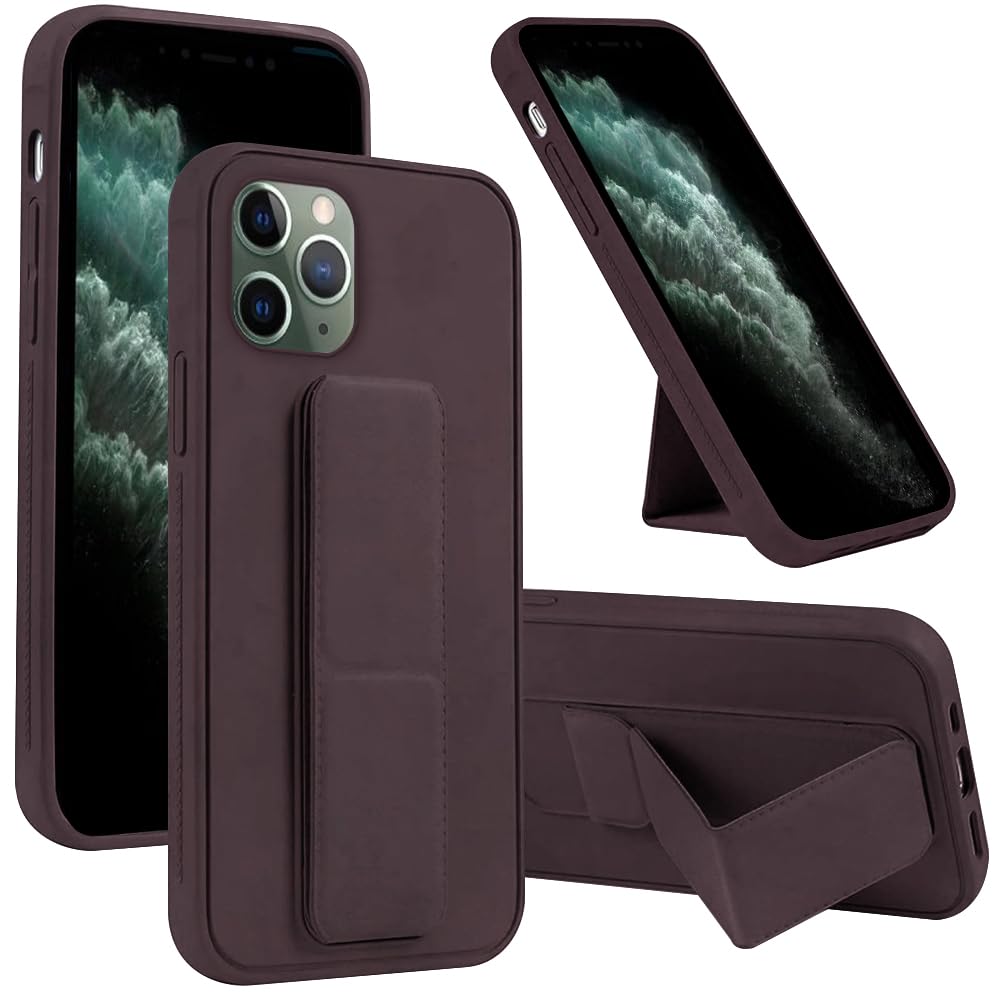 For iPhone 11 Pro Case, Finger Grip Holder, Car Magnetic, Multi-function, Shockproof, Protective, Two-in-one Phone Holder Case (Brown, iPhone 11 Pro)