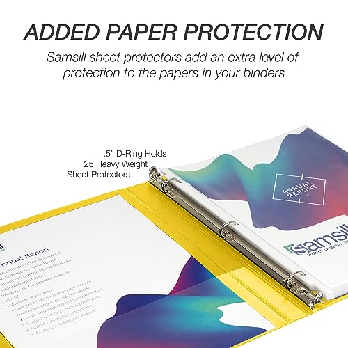 Samsill Durable 0.5 inch 3 Ring Binder, Made in USA, D Ring Binder,FSC 100% Recycled Chipboard, Yellow, 12 Pack