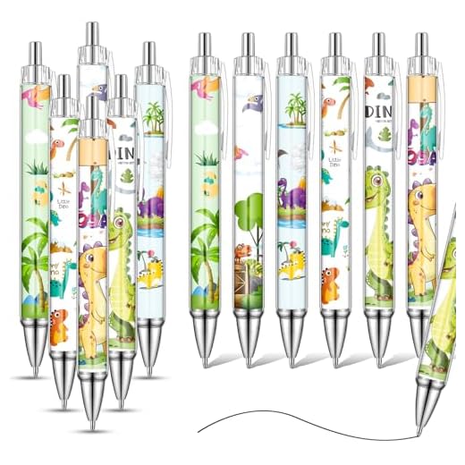Rdlobu Juego de 12 bolígrafos retráctiles con diseño de dinosaurios, 1,0 mm, tinta negra para artículos escolares, regalos de fiesta de dinosaurios