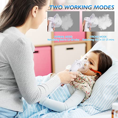 Portable Nebulizer Machine for Adults and Kids, Handheld Mini Nebulizers with Mouthpiece Mask Combo Kit,Cool Mist Steam Inhaler for Travel and Household Use
