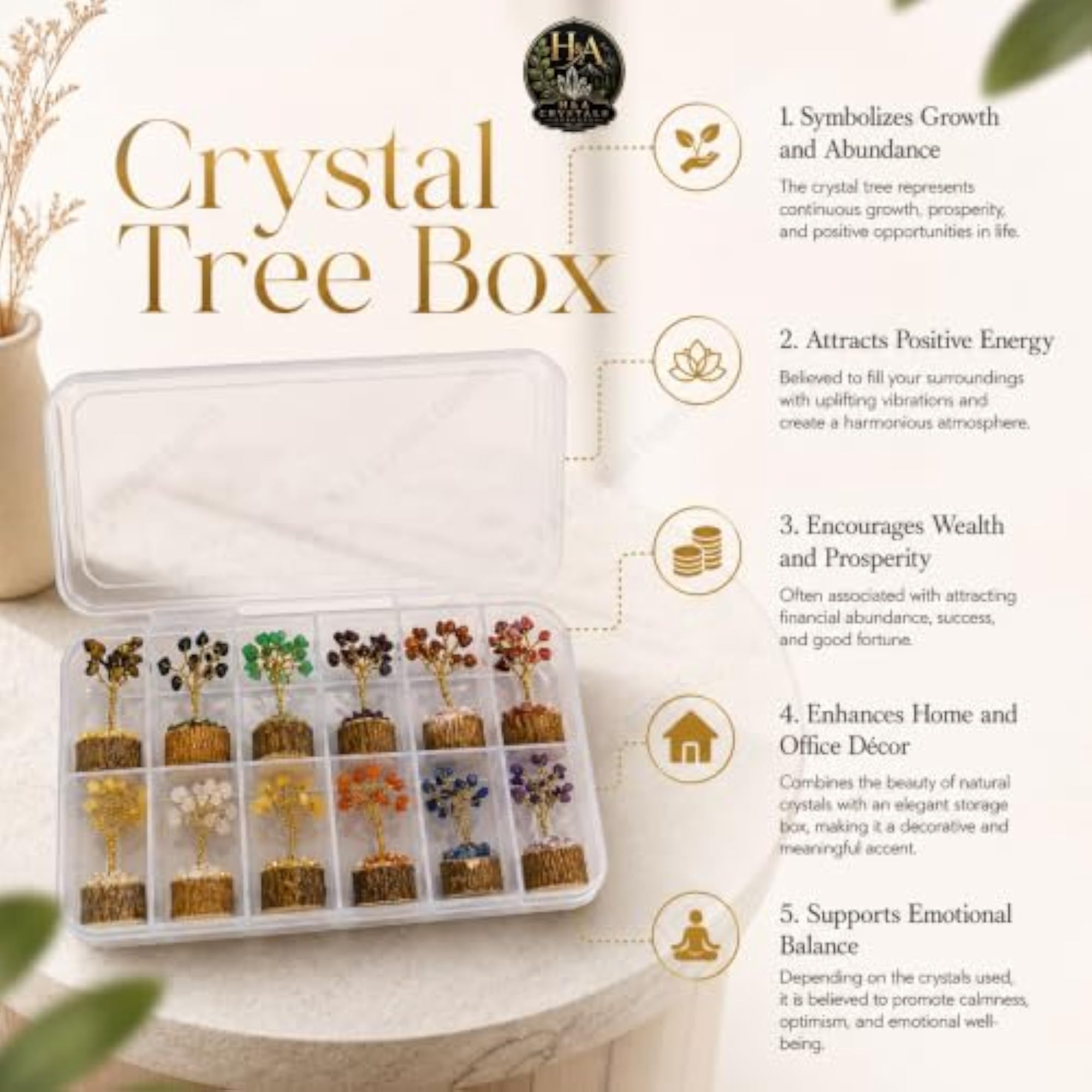 Mini Gemstone Tree Set of 12 with Box, Natural Gemstone