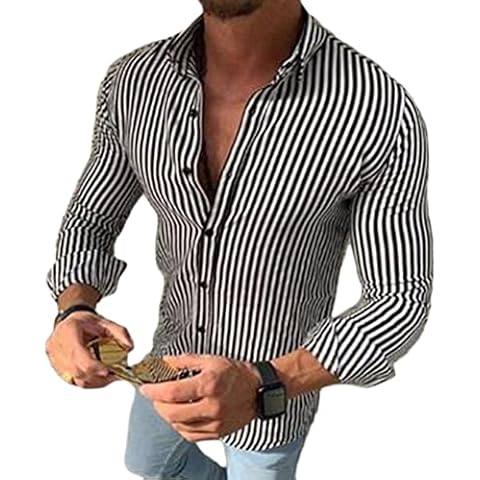shownicer Camisa Hombre a Rayas Casual de Manga Larga Cover