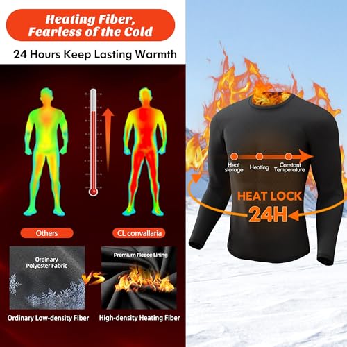 CL convallaria 2 or 4 Pack Mens Thermal Underwear Shirt Fleece Lined Base Layer Tops Cold Weather Athletic Sport Gear 2pc Black-Black 2XL - Image 3
