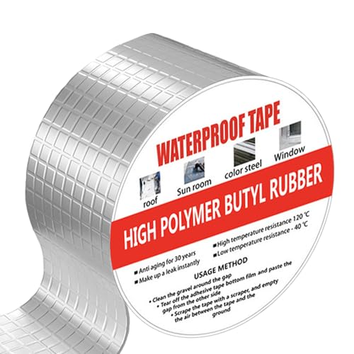 Butyl Tape - Waterproof Sealing Tape, Heavy Duty Silver Flashing Aluminum Foil Tape for Leak Patching, RV Repair, Window, Roofing, Glass & EDPM Roof Leak Patching, Boat and Pipe Sealing(5cm x 5m)