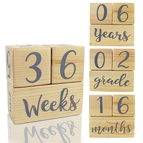 Baby Milestone Blocks â€“Modern Age Blocks for Boys & Girls-Neutral Wooden baby monthly Milestone Blocks w/Weeks, Months & Years-Natural & Non-Toxic monthly baby milestone Photoshoot Propsâ€“Ideal Baby monthly milestone Gift including baby blocks 6 t