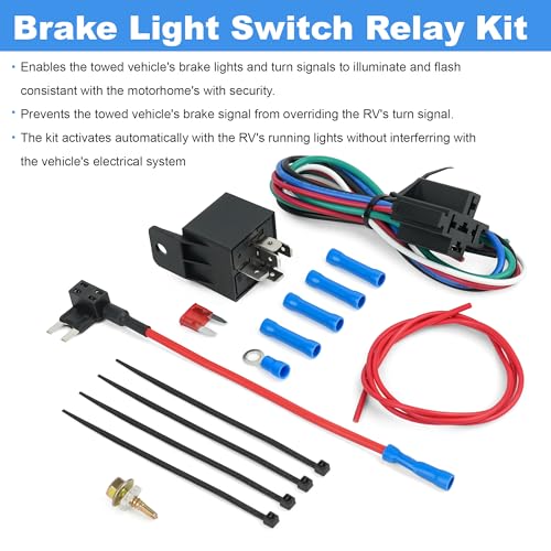 Camotokiit Brake Light Switch Relay Kit Flat Tow Turn Signal Toad Lamp Override Wiring Set-Up 88400 for Towed Vehicles RV Motorhome - Thumbnail 4