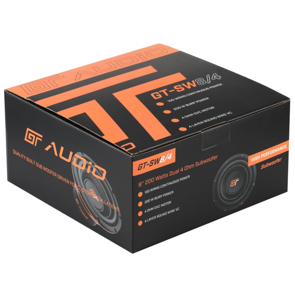 ZESTAW DO BASS FACE GT AUDIO GT-SW8/4 1 subwoofer 20 cm 200 mm 8" 100 watów rms 200 watów maks. podwójna cewka drgająca 4+4 ohm dvc do pokrywy bagażnika samochodu, 1 sztuka
