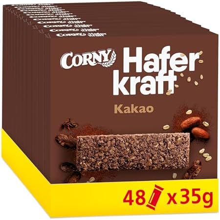 Haferriegel Corny Haferkraft Kakao | Vegan & Vollkornhafer | 48 x 35 g | Vollkornhaferflocken | Für Büro, Freizeit & Pausen | Ideal unterwegs | Weiche Konsistenz | Für aktive Tage