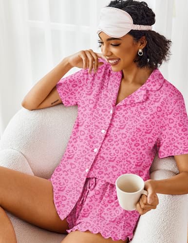 Image of Ekouaer Pajamas Set for Women Short Sleeve Sleepwear Button Down Pjs Lounge Sets Soft Nightwear