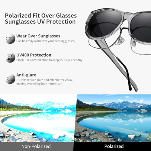 Image of GEGURI Polarized Sunglasses Fit Over Glasses for Men Women, Oversized Square Sun Glasses UV400 Protection Shades