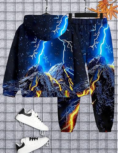 Image of Boys Clothes, T-Rex Print Dinosaur Boy Clothes Fall Winter Outfits Long-sleeved Hooded Sweatshirt Pants 2Pcs Set