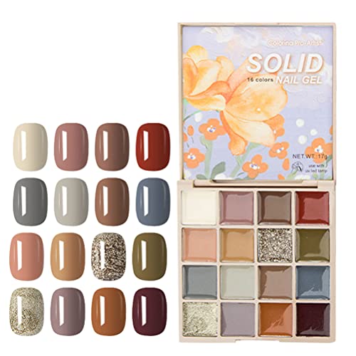 Enfudid 16 Colors Solid Gel Nail Polish Palette, Cream Mud Nail Art Polish Pigment Set Salon DIY Home Nail Art Design for Women Girls (C)
