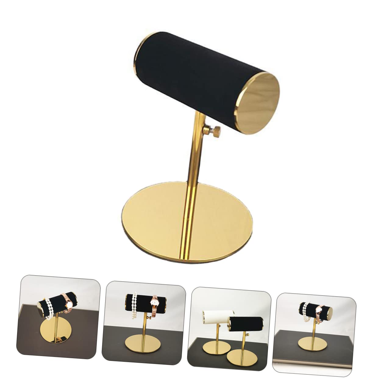 FRCOLOR Espositore per Orologio in Acciaio Inox e Flanella Nera, Supporto Elegante e Pratico per Vetrina e Tavolo da Toeletta
