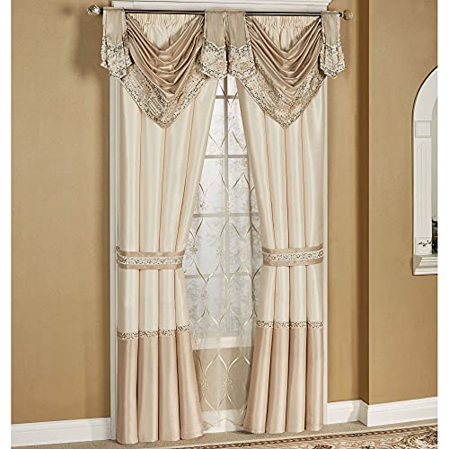 Touch Of Class Luxury Floral Sequin Elegante Faux Silk Light Gold Window Valance Toga Swag 24 X 20 Inches #TOP17