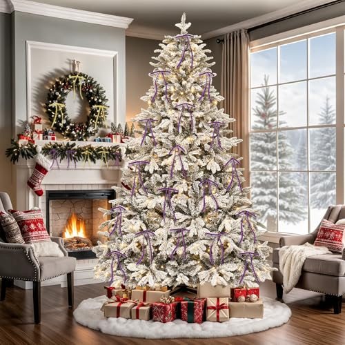 Image of 24 Pcs Purple Velvet Bows Ornaments for Christmas Tree, Vintage Rustic Elegant Velvet Christmas Bows Tree Decorations, Indoor Home Decor for Wreath Mantle Gift Wrap Holiday Decor, 3 /8'' W, 5 * 7 inch