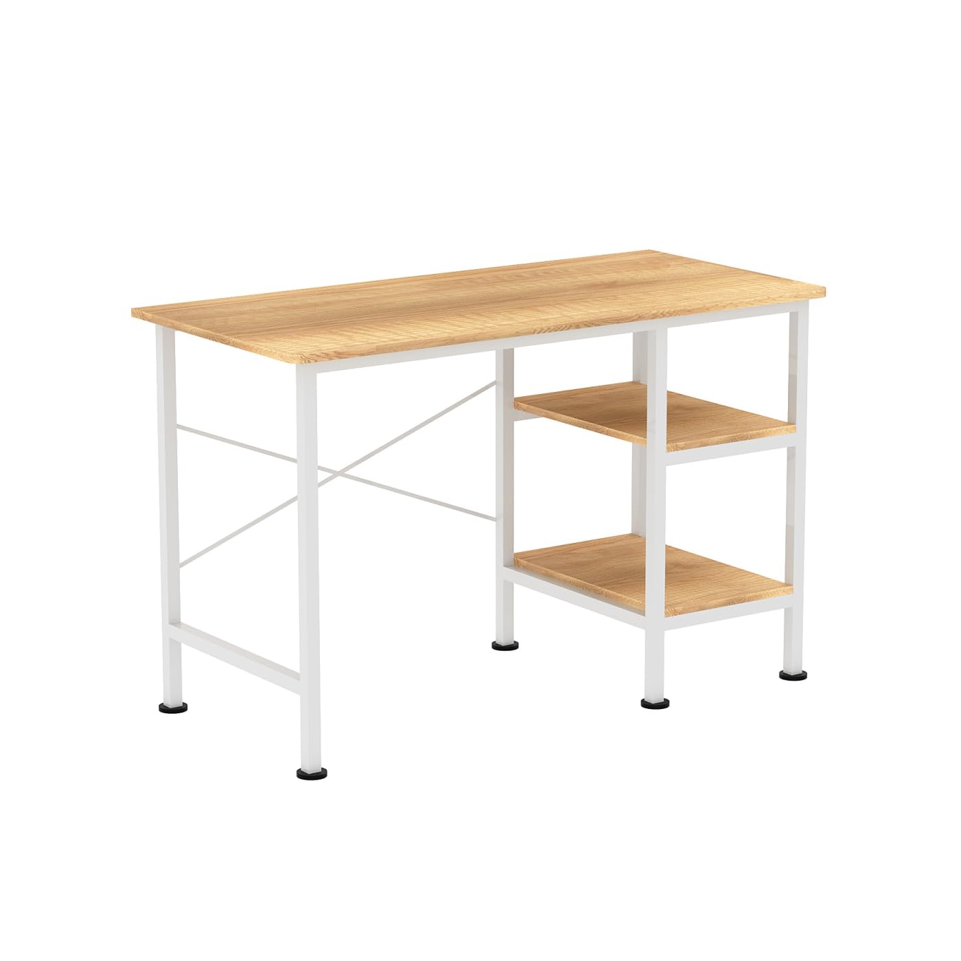 Mesa de escritorio para ordenador - con estantes de almacenamiento - madera marrón metal blanco - 110 cm de ancho