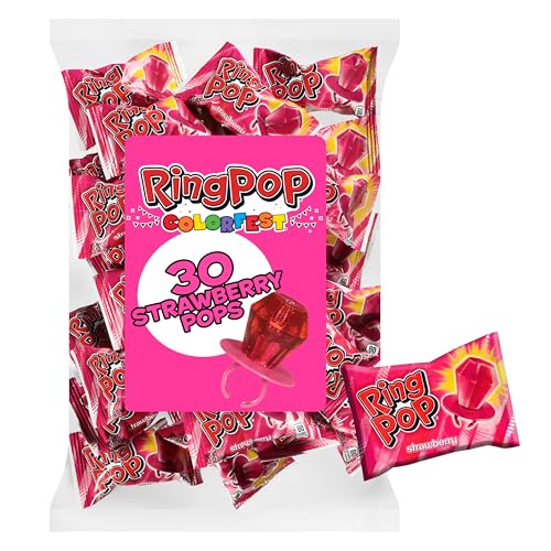 Ring Pop Individually Wrapped Pink Candy Strawberry 30 Count Lollipop Bulk Pack Lollipop Suckers for Kids Fun Candy Bulk for Gender Reveal Bachelorette Party Favors Kids Party Favors