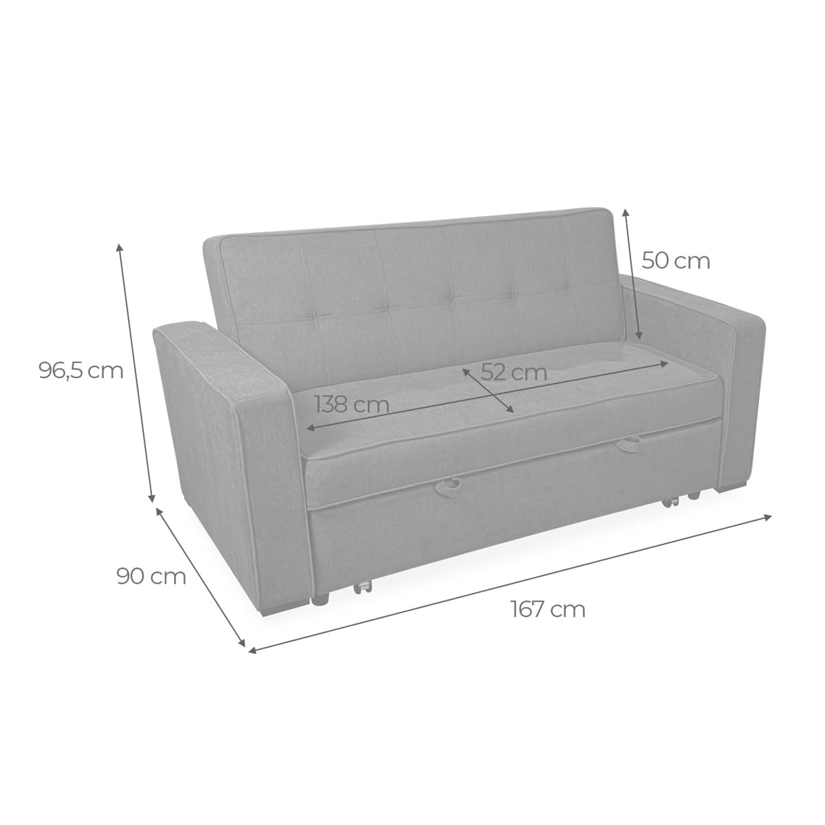 amuéblate Online - Sofá Cama de 2 Plazas Modelo Lite, Diseño Moderno, Práctico, Cómodo y Funcional, con Reposabrazos, Acabado en Gris