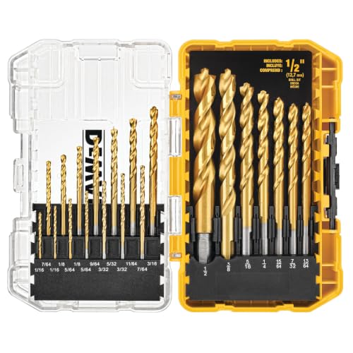 DEWALT Drill Bit Set, 21 Pc. Titanium Nitride Coated Pilot Point DEWALT Bit Set with Case for Wood, Metal and Plastic (DW1361)