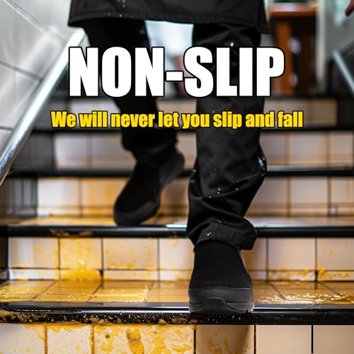 Image of Non Slip Work Shoes for Men&Women, Oil&Waterproof&Slip Resistant Food Service Shoes,All Black Slip on Kitchen Chef Shoes