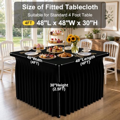 Image of Smiry Spandex Elastic Fitted Table Cloth Skirt for 4FT Square Table | Stretch Washable Table Cloth, Banquet Table Cover for Wedding, Party, Indoor & Trade Shows, (Black, 48Lx48Wx30H)