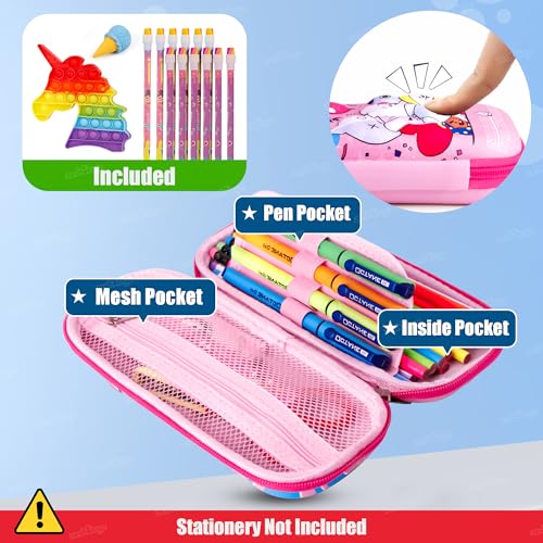Image of Zest 4 Toyz 3D Cartoon Pencil Case Combo Set with Large Pencil Pouch 12 Pencils with Erasers Rainbow Unicorn Pop It Toy for Kids Boys and Girls