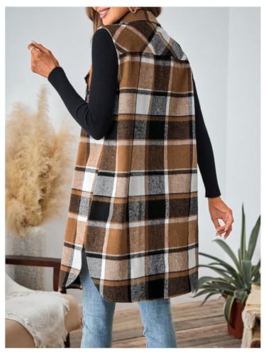 GORGLITTER Women's Plaid Vest Fleece Collar Neck Sleeveless Blazer Jacket Outwear2