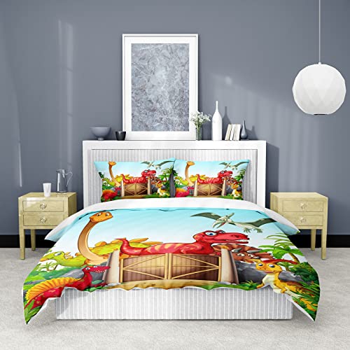 Dinosaurier Bettbezug Set, Kinder Niedlichen Cartoon Dino, Dinosaurier Jungen Bettwäsche, Cartoon Tiere Muster Bettwäsche Set mit 50x75 Kissenbezug und Reißverschluss (200X200cm) - Image 3