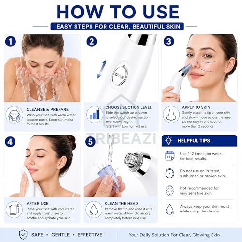 Image of 4-in-1 Electric Blackhead Remover Vacuum | Derma Suction Pore Cleaner Tool for Men & Women | Acne, Pimple & Whitehead Extractor | Facial Skin Care Device for Nose & Face (White)
