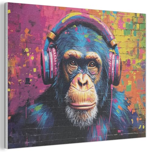 MuchoWow© Wandbilder aus Filz 100x70 cm Wohnzimmer Wanddeko Schlafzimmer Zimmerdeko Wandgemälde Zimmer Deko für die Wand Dekoration Wall Art Graffiti - Schimpanse - Streetart -...