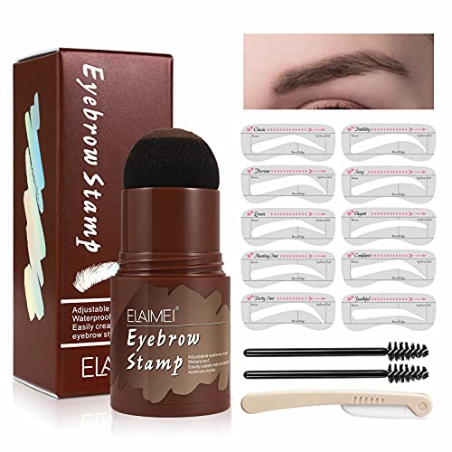 Eye-Brow Stamp Stencil Kit with Eyebrow Razor,One Step Brow Stamp Shaping Kit,Long Lasting Waterproof Brow Stamp Shaping Kit Eyebrow Definer,with 10 Reusable Eyebrow Stencils&Eyebrow Pen Brushes