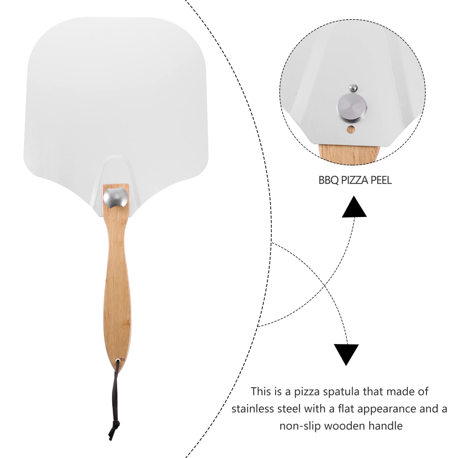 Espátula para Pizza de Acero Inoxidable Plegable con Mango de Madera | Blanco, Resistente Oxidación, Herramienta DIY para Cocina, Referencia de Palas para Pizza