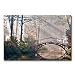 Autumn Landscape Canvas Print Wall Art Painting for Home Decor,Tranquil Autumn Forest with River and Bridge on the Sunny Morning Paintings Modern Framed Artwork