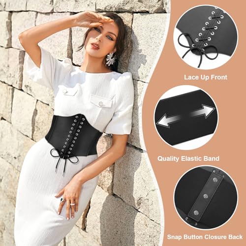 Corset Belt for Women, Lace-up Elastic Waist Belt Vintage, Leather Corset Women Belts for Halloween Costume4