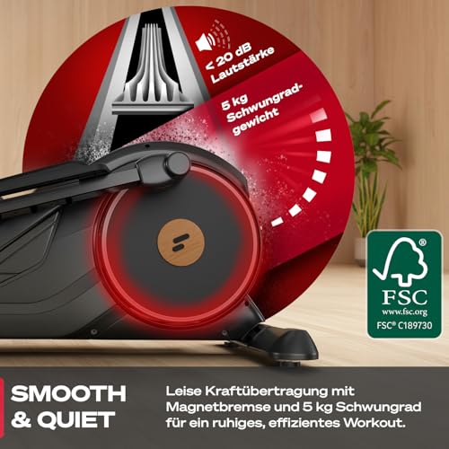 Sportstech Crosstrainer für Zuhause, extrem leise, mit 32 Widerstandsstufen, 15 kg Schwungrad, LCD-Display mit Tablethalterung, bis 120 kg, Bluetooth, App und Pulssensor, Transporträder, CX625 – Bild 6