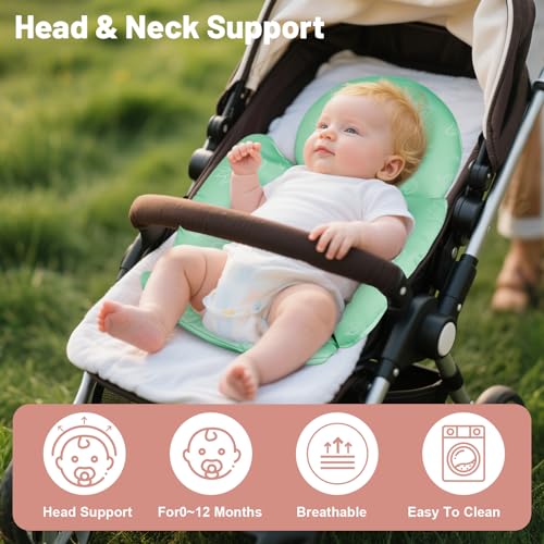 Image of KAKIBLIN Infant Car Seat Insert, Baby Car Seat Cushion, Car Seat Head Support for Infant,Breathable Reversible Carseat Insert Support for Newborn Stroller, Baby Swing, Bassinets, Pushchair (Green)
