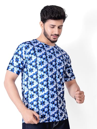 Image of Round Collar Cotton Poly Striped Printed T Shirt for Men Half Sleeve T-Shirt