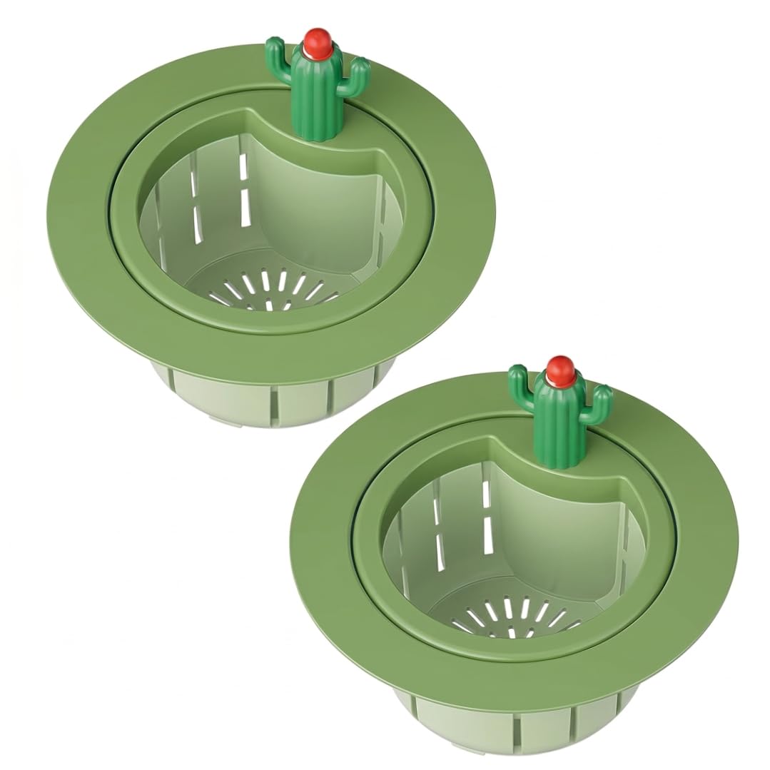 2PCS Cactus Sink Strainer, Anti-Clog Plastic Sink Filter Basket Fast Drainage Drain Cover for Kitchen Restaurant, Green ;1
