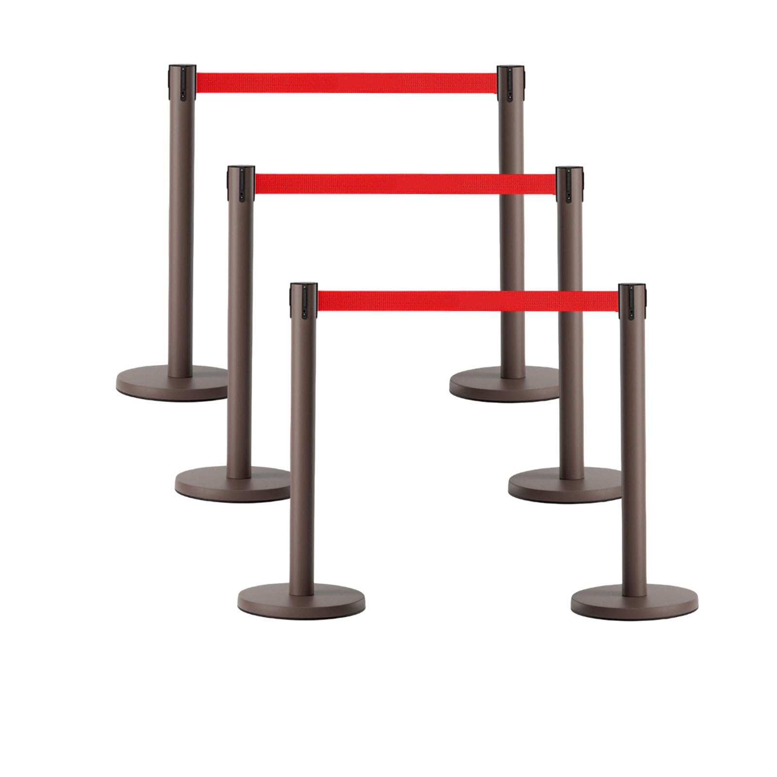 DAJIAYIQI 6 Pack Crowd Control Stanchion Set, Safety Barrier Post with Weighted Rubber Base, 35.43" Queue Barriers, Stable Stanchion Posts for Hotel, Airport, Bank, Store, Event(Brown,2.8m)