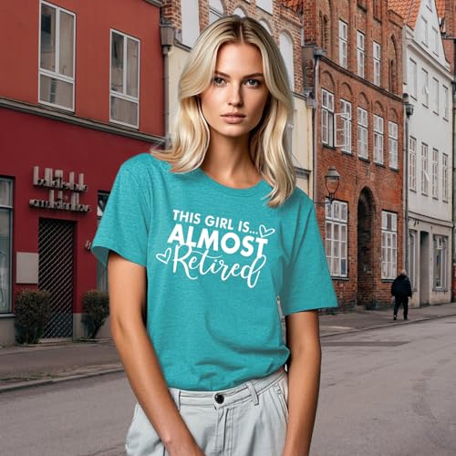 IFQ Retirement Shirts for Women Funny Retired Teacher T-Shirt Retiree Short Sleeve Tee Cyan