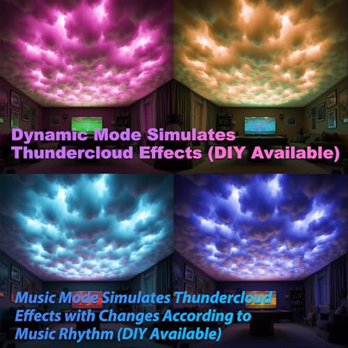 Image of USB Thundercloud LED Light, DIY RGB+IC Chasing Music Sync 3D Cotton Ceiling Cloud Lights with APP and Remote Control for Kids Room Decor (RGB+IC, 17ft)