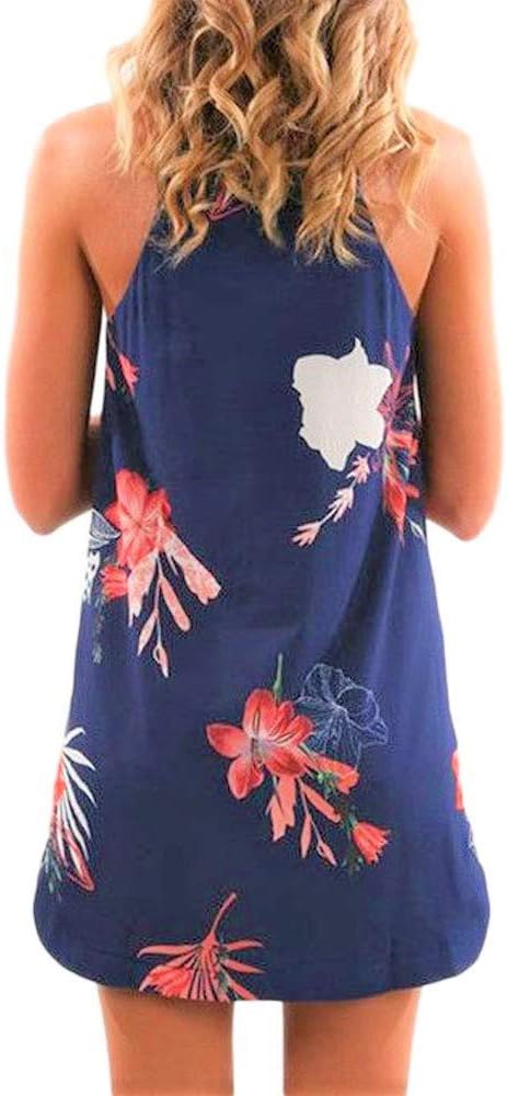 Fronage Women's Casual Sleeveless Floral Mini Dress Summer Beach Halter Neck Dresses - Image 2