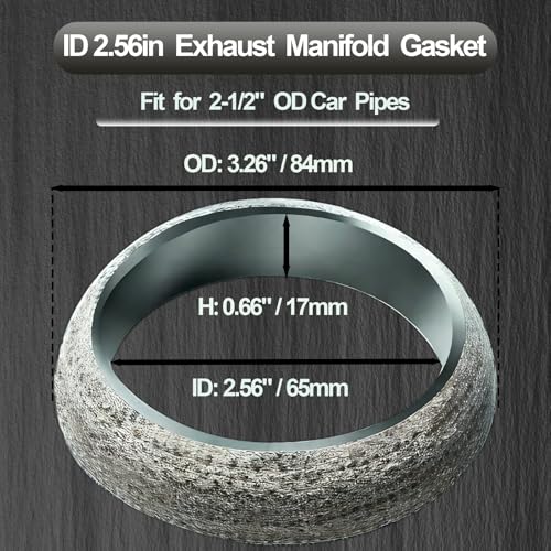 Image of ID 2.56In /65mm Car Exhaust Manifold Gasket, 2Pcs Flange Exhaust Muffler Gasket, Automotive Graphite Muffler Connector Replacement for Most 2-1 /2 inch OD Car Pipes