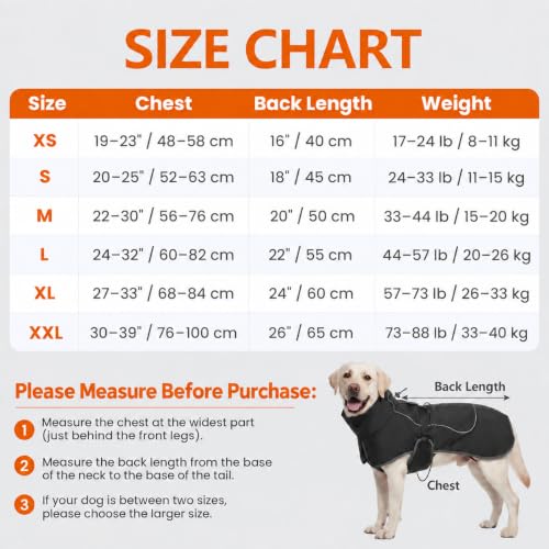 HEYWEAN Hundejacke Wasserdichter Hundemantel Reflektierende Jacke für kaltes Wetter mit weichem Fleecefutter Warmer Mantel für Hund Indoor & Outdoor Camping Wandern