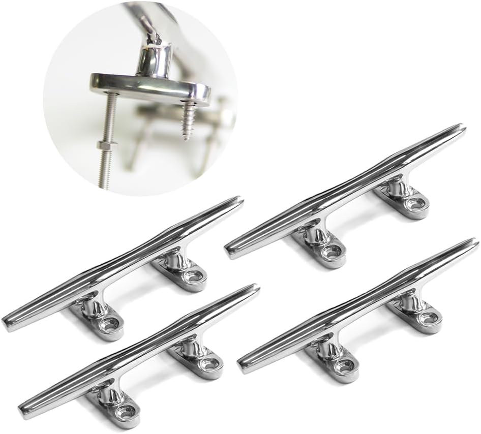 Boat Dock Cleats Stainless Steel Marine & Cabinet Handle Heavy Duty 316 Grade, with Mounting Screw Kit for Boats, Docks & Furniture, Polished Silver
