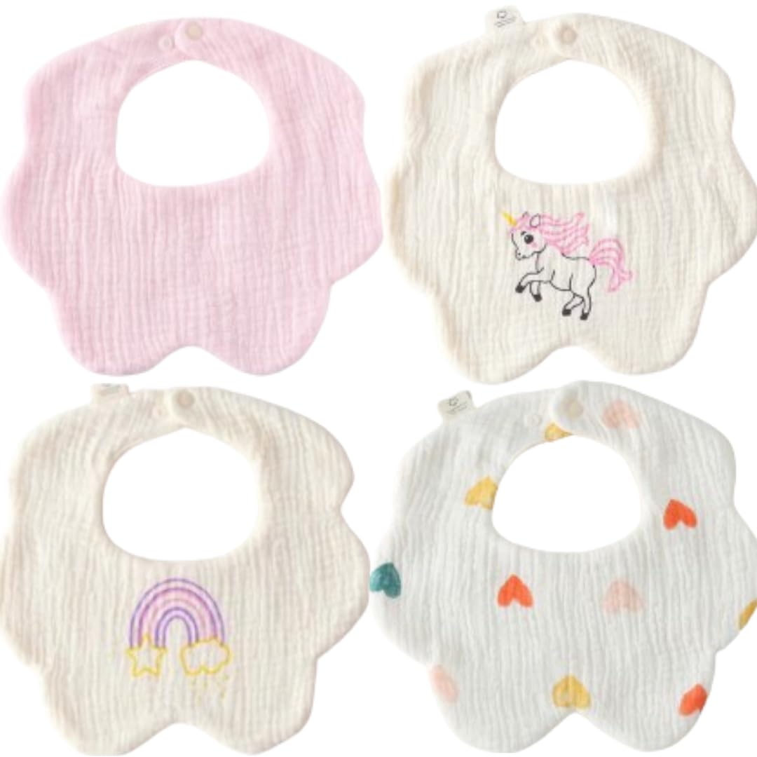 Canjolie 4 Pack Baby Bandana Bibs - Super Absorbent for Drooling & Teething - Soft, Flower Shape (0-24 Months)